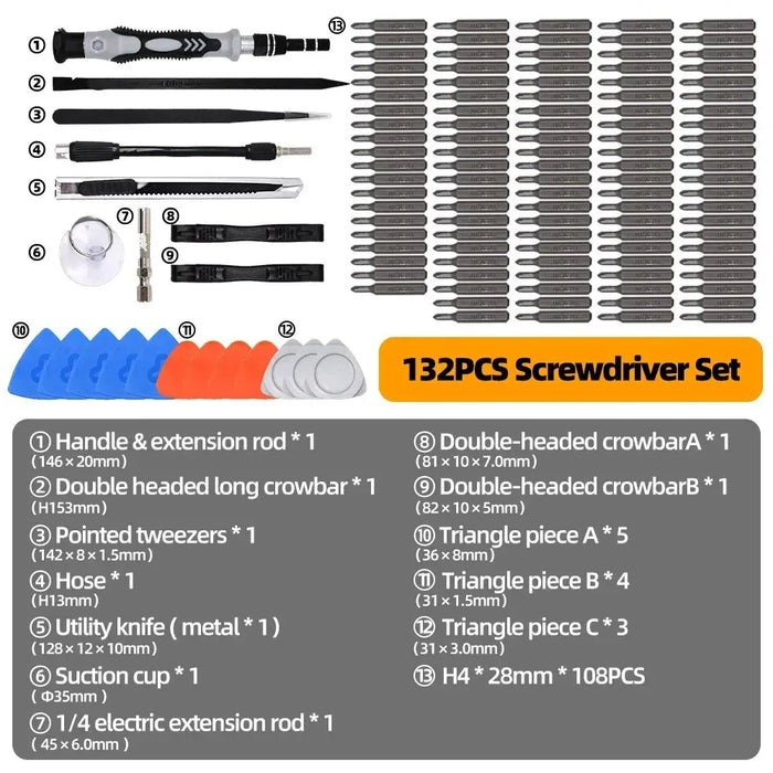 132 Piece Magnetic Screwdriver Set For Professional Repair