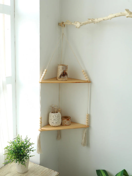 Boho Macrame Wall Shelf For Pot Storage And Decor