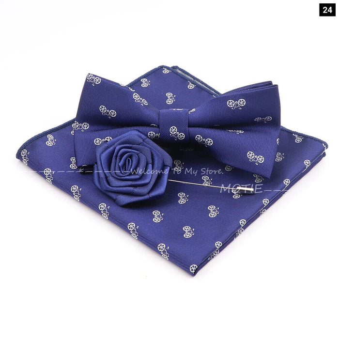 Cartoon Insect Bowtie Set Red Floral Brooches For Men