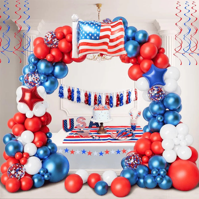 132Pcs Red White And Blue Balloon Garland Set Balloons Suitable For Graduation Party Independence Day Balloon Arch Decoration