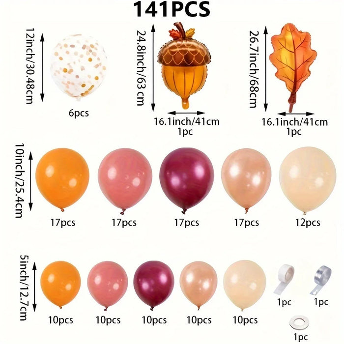 141Pcs Fall Balloon Wreath Arch Kit - Suitable For Thanksgiving Birthday Bachelor Party Graduation Ceremony Decoration