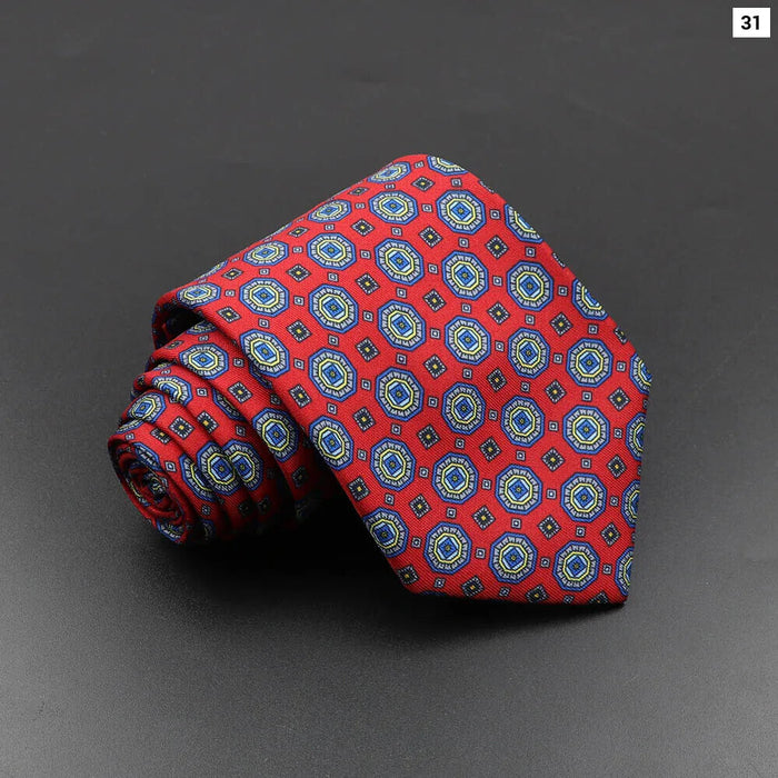 Silk Tie For Men 7.5Cm Soft Novelty Necktie In Blue Green And Orange Dot And Floral Design For Weddings And Business Gift Idea