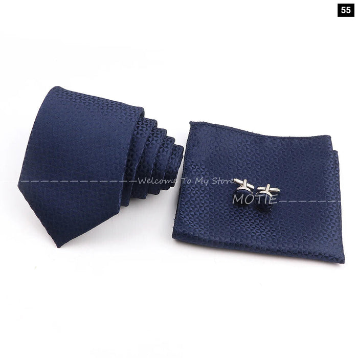 Blue Striped Tie Set For Weddings And Parties