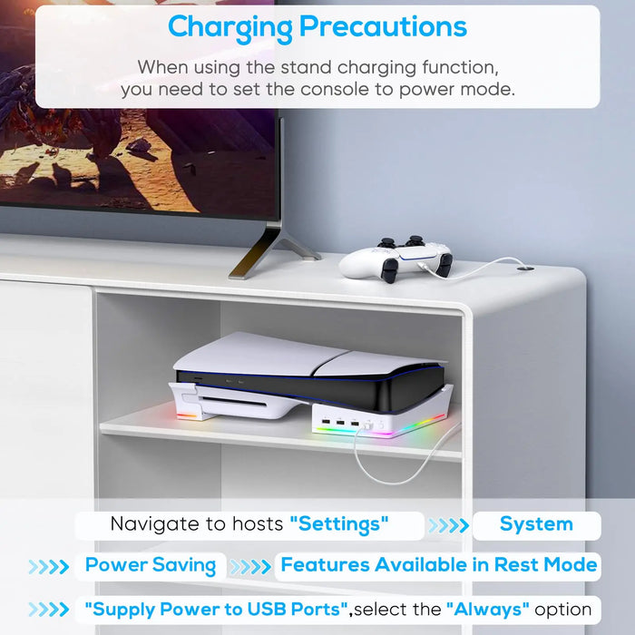 14 Light Mode Ps5 Slim Stand With 4 Usb Hubs