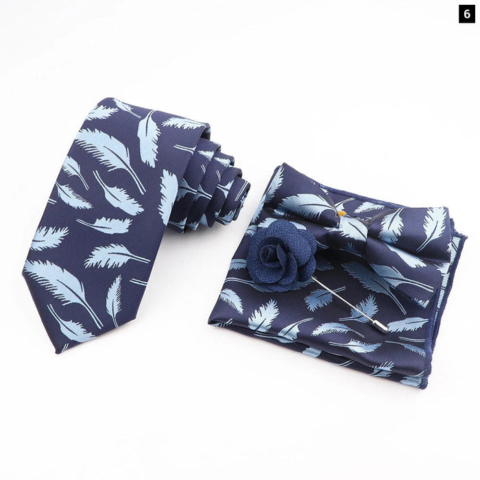 Flower Pattern Ties And Handkerchief Set For Weddings And Business