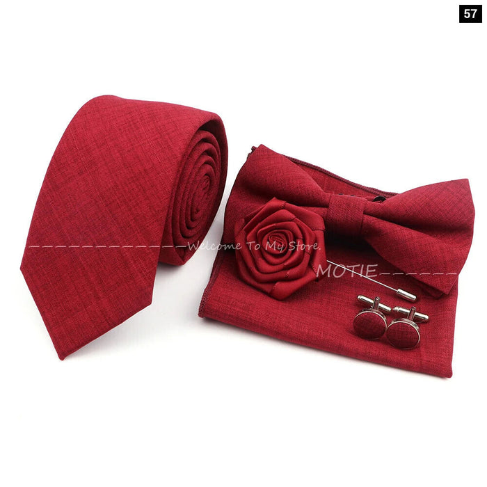 27 Colour Tie Set Classic Cotton Pocket Square Cufflink And Bowtie For Mens Wedding Party Accessories