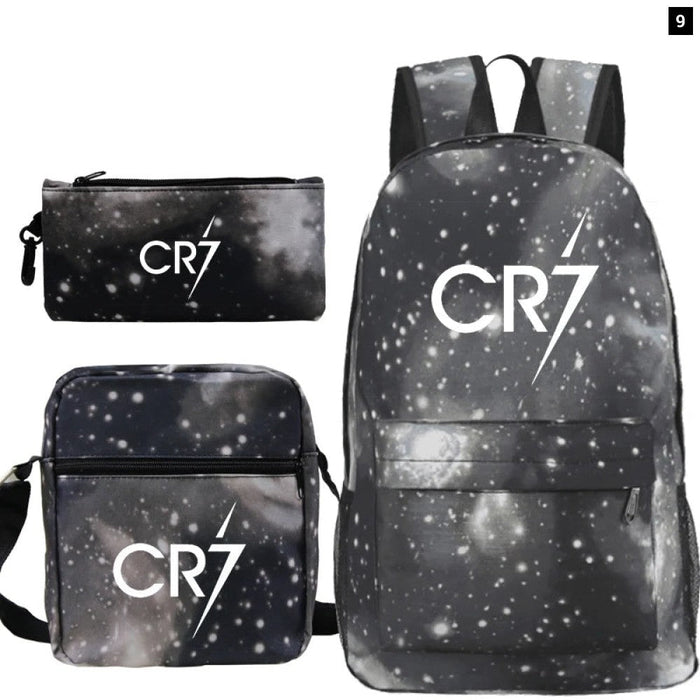 Unisex Football Ronaldo Cr7 3Pcs/Set Laptop School Bag For Kids