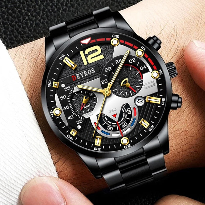 Fashion Mens Sports Watches Luxury Stainless Steel Quartz Wrist Watch Calendar Luminous Clock Men Business Casual