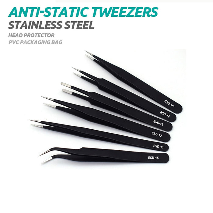6PCS Precision Tweezers Set ESD Anti Static Stainless Steel Tweezers Repair Tools for Electronics Repair Soldering Craft