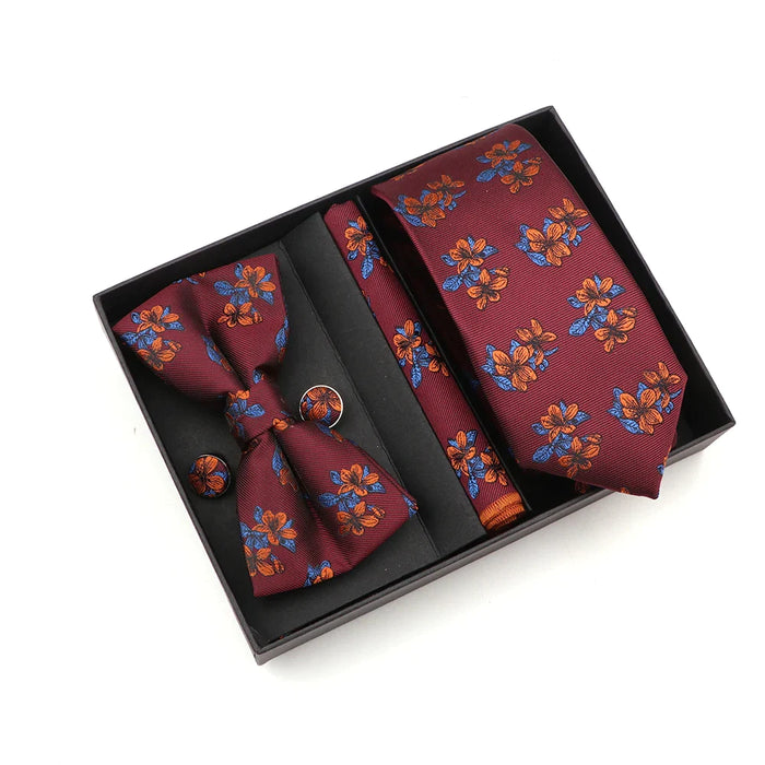 Red Floral Tie Set For Business And Weddings