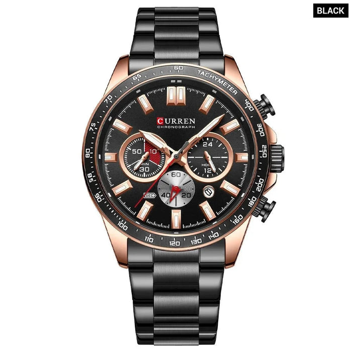 Stainless Steel Sports Chronograph Quartz Wristwatches With Luminous Hands For Men