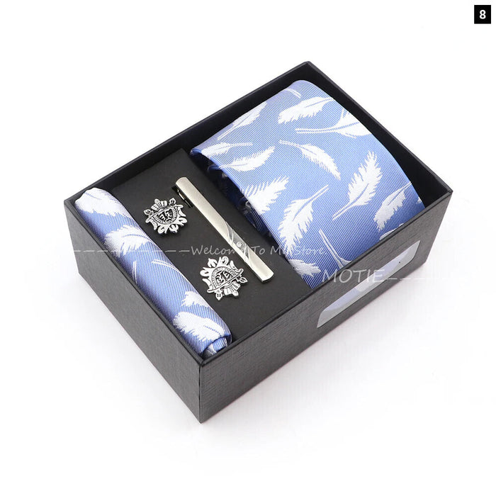 Tie Set Classic Polyester With Box Handkerchiefs Cufflinks Tie Clips For Group Parties Weddings And Suits Great Accessories And Gifts