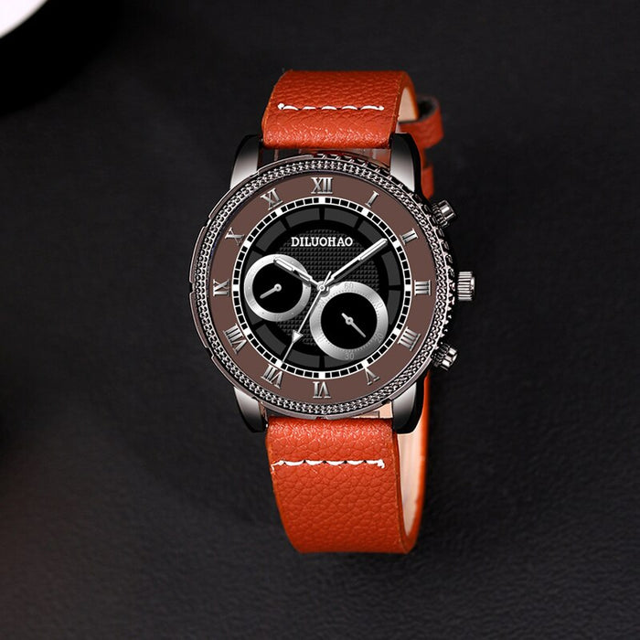 4PCS Set Fashion Mens Bracelet Watches For Men Military Retro Big Dial Quartz Wrist Watch Male Casual Brown Leather Strap Watch