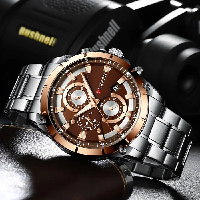 Casual Stainless Steel Chronograph Quartz Male Wristwatch