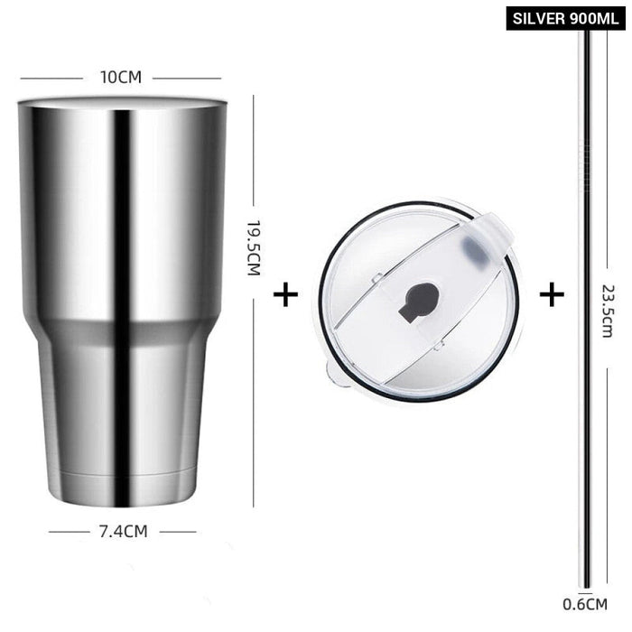 304 Stainless Steel Car Water Cup With Lid And Straw