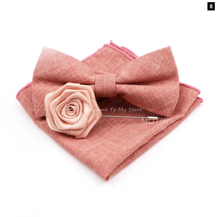 Design Cotton Handkerchief Set Adult And Kids Butterfly Bowtie Cufflink Brooch Party Suit Accessories