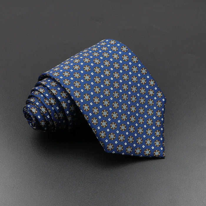 Silk Tie For Men 7.5Cm Soft Novelty Necktie In Blue Green And Orange Dot And Floral Design For Weddings And Business Gift Idea