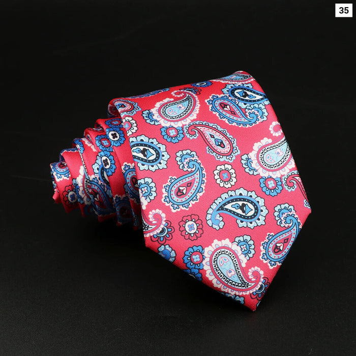 Mens Silk Tie 7.5Cm Blue Paisley Floral For Weddings And Work