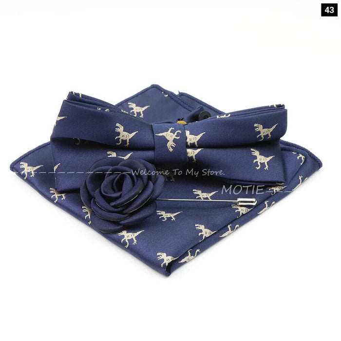 Cartoon Insect Bowtie Set Red Floral Brooches For Men