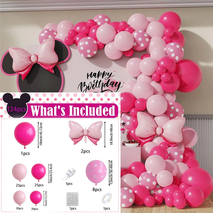 124Pcs Pink And White Balloon Garland Arch Kit Suitable For Pink Bow Bridal Shower Birthday Mother'S Day Valentine'S Day