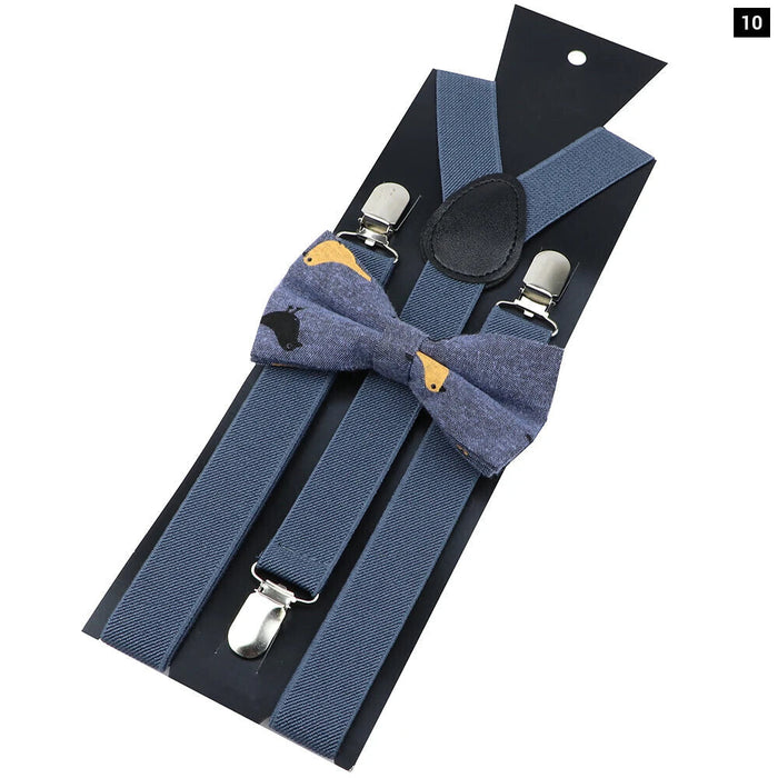 Cotton Suspenders And Bow Tie Set Adjustable And Elastic For Weddings