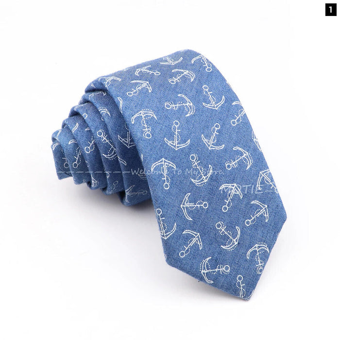 Floral Skull Anchor Denim Tie For Weddings Parties And Daily Wear