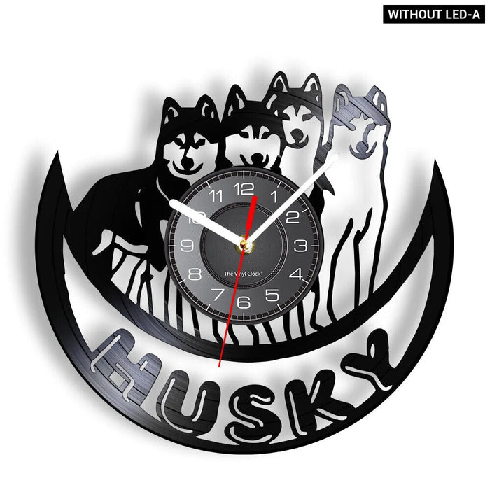 Silent Siberian Husky Vinyl Record Wall Clock