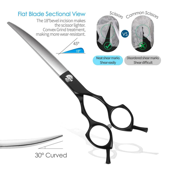 Professional Pet Scissors For Dog Cat Super Sharp 7 Inch Long Curved Puppy Grooming Tool Stainless Steel Shears Cutter