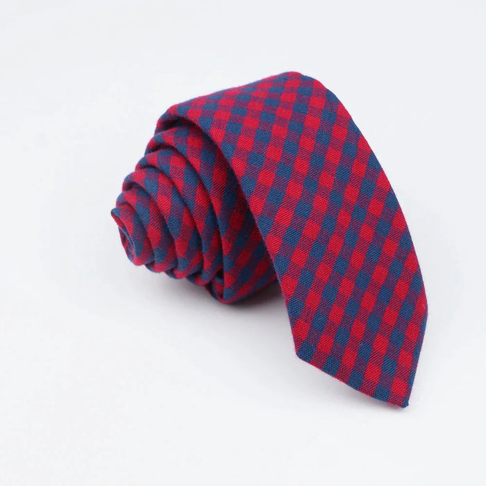 Mens Soft Cotton Striped Plaid Tie Blue Pink Business Wedding Accessory