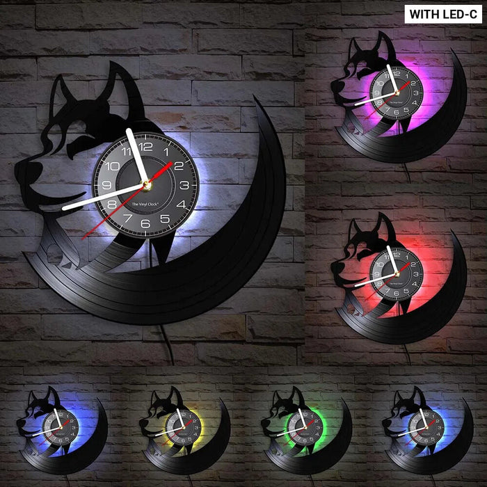 Silent Siberian Husky Vinyl Record Wall Clock