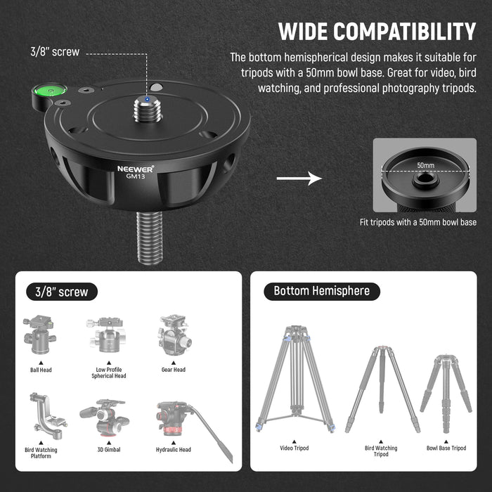 75Mm Half Bowl Base Leveling Adapter With 180° Foldable Handle Tripod/Fluid Head Aluminum Tripod Leveler