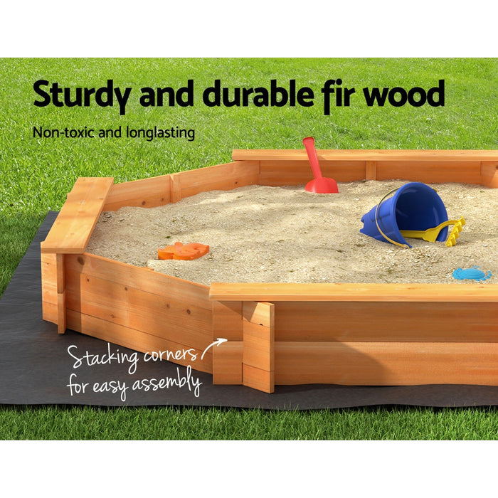 Kids Sandpit Wooden Play Large Round Outdoor Sand Pit Box With Cover 182Cm