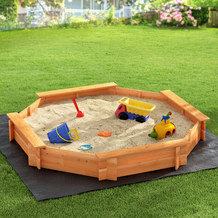 Kids Sandpit Wooden Play Large Round Outdoor Sand Pit Box With Cover 182Cm