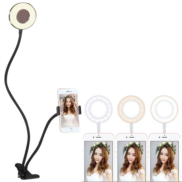 Clip Style Universal Cell Phone Holder Bracket Selfie Ring Light With 3-Colour Light Adjustment For Studio Recording Live Broadcast Live Show Ktv Etc.