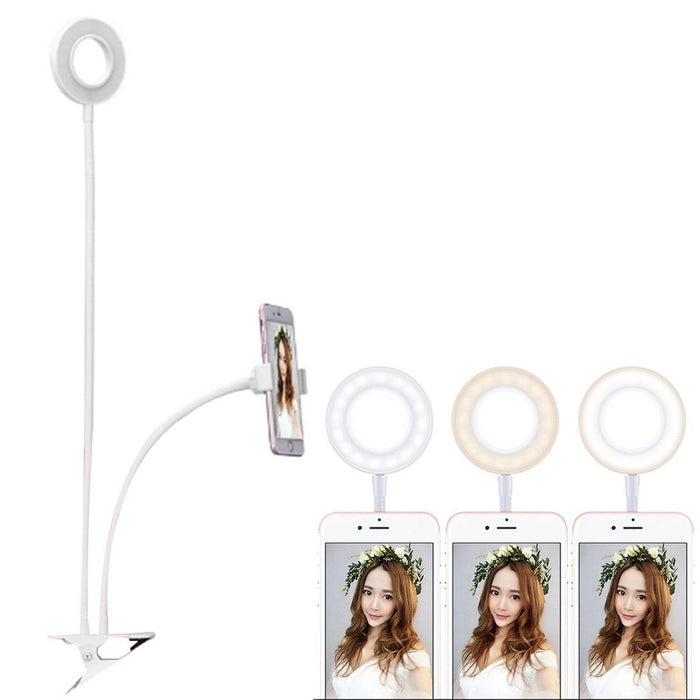 Clip Style Universal Cell Phone Holder Bracket Selfie Ring Light With 3-Colour Light Adjustment For Studio Recording Live Broadcast Live Show Ktv Etc.