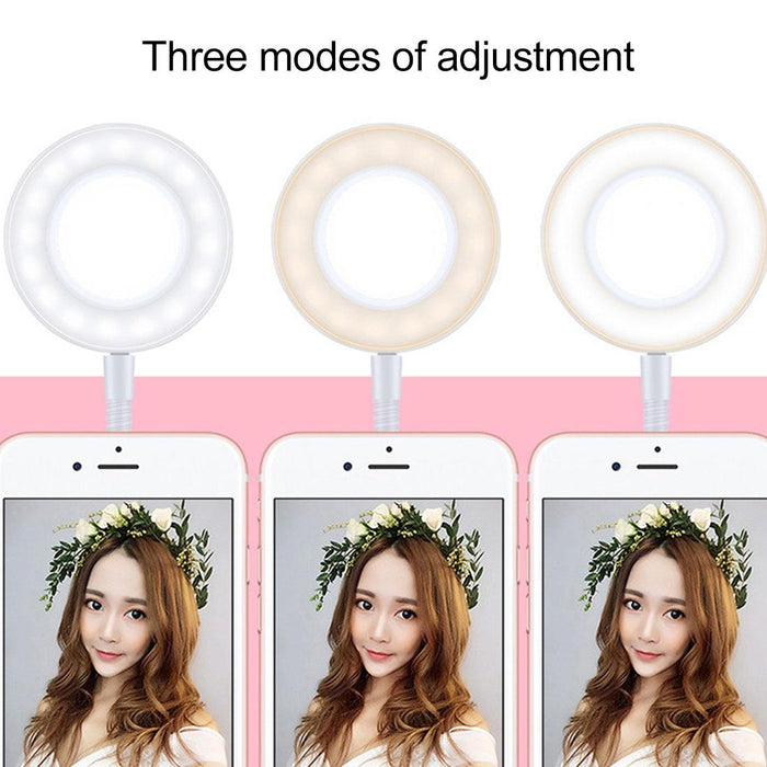 Clip Style Universal Cell Phone Holder Bracket Selfie Ring Light With 3-Colour Light Adjustment For Studio Recording Live Broadcast Live Show Ktv Etc.