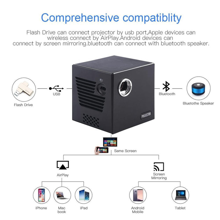 C80 Dlp Portable Hd Projector 120-Inch Giant Screen Projector Blu-Ray 4K Android 7.1.2 2Gb + 16Gb