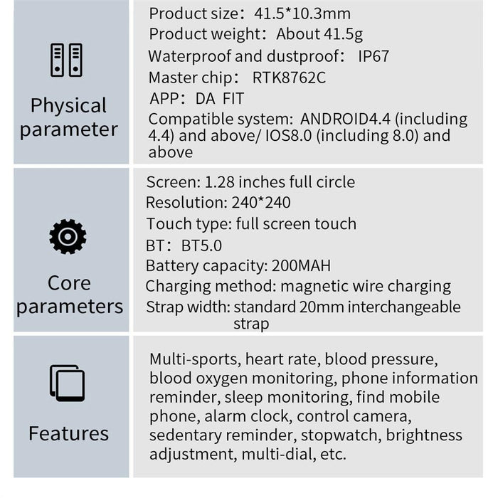 Ip67 Waterproof Smart Watch Heart Rate Monitoring