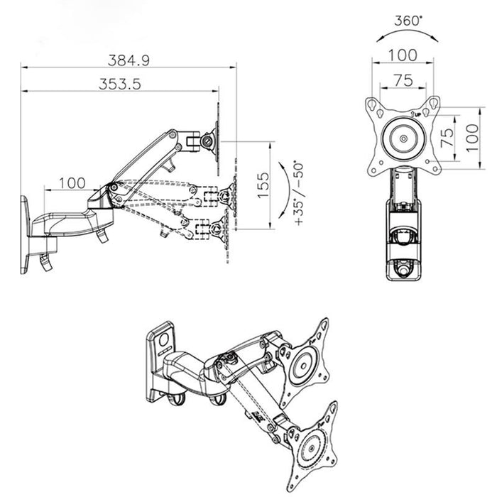 Full Motion Monitor Wall Mount Tv Bracket With Adjustable