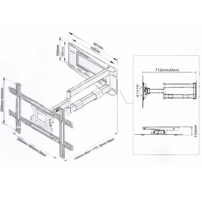 Nb Sp2 Heavy Duty Arm Swivel Wall Mount 40-70 Inch Led Lcd Tv