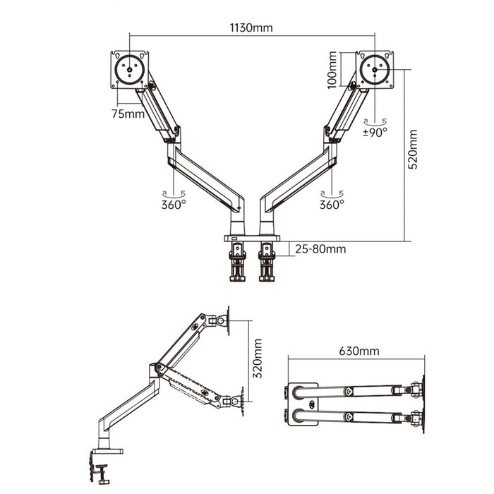 Nb G32 Aluminum Alloy Dual Monitor Mount Gas Spring Arm Full Motion Holder For 22- 32 Inch Lcd Led