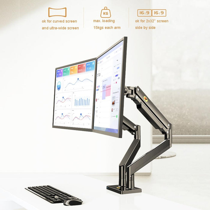 Nb G32 Aluminum Alloy Dual Monitor Mount Gas Spring Arm Full Motion Holder For 22- 32 Inch Lcd Led