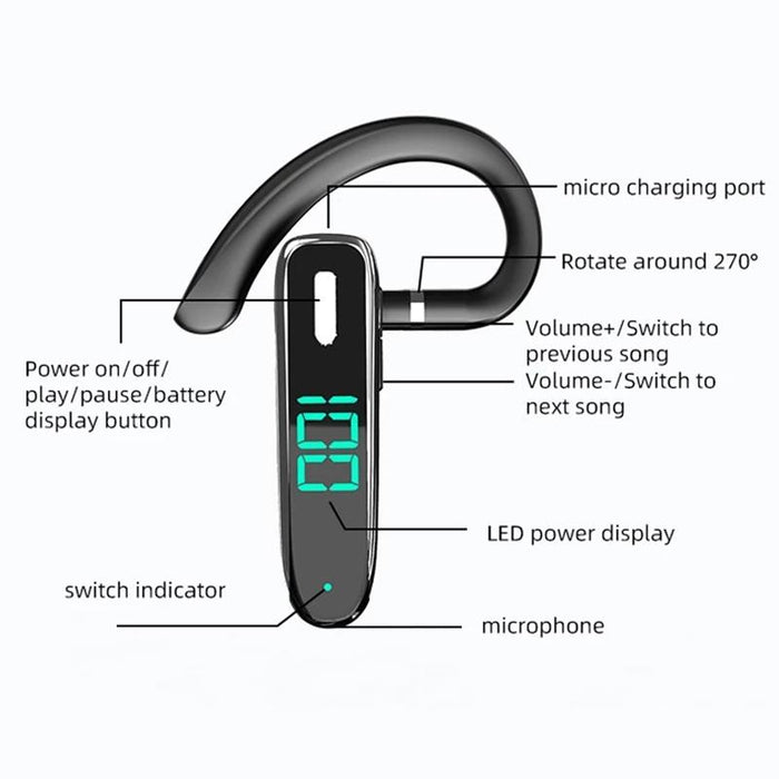 K50 Bluetooth-Compatible 5.3 Business Ear-Hook Earphone With Mic