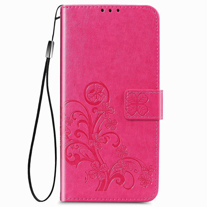 Embossed Leather Phone Case With Four Leaf Clasp