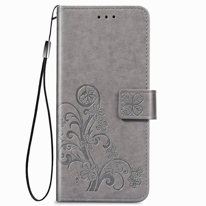 Embossed Leather Phone Case With Four Leaf Clasp