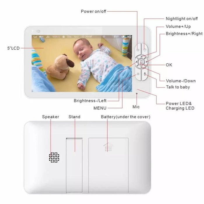 7 Inch Screen 2.4Ghz Wireless Digital Baby Monitor Auto Night Vision / Two-Way Voice Intercom