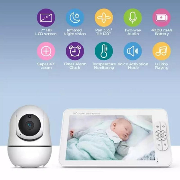 7 Inch Screen 2.4Ghz Wireless Digital Baby Monitor Auto Night Vision / Two-Way Voice Intercom