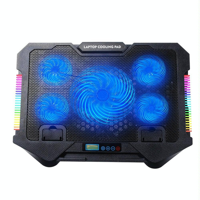 Adjustable 5 Fan Rgb Laptop Cooling Pad With Phone Holder