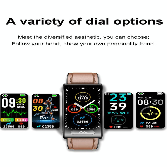 Smart Leather Strap Watch Colour Screen Health Monitoring