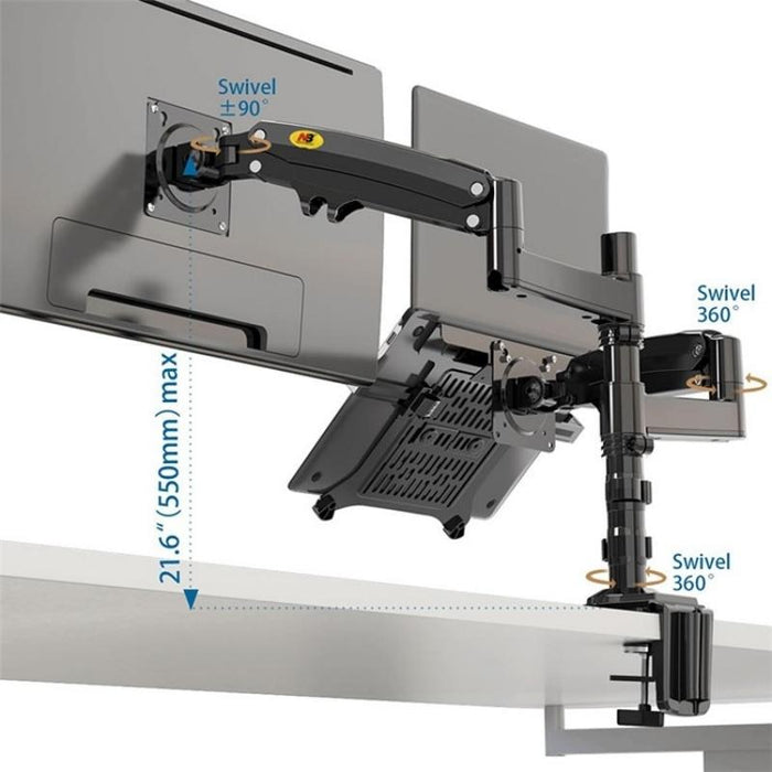 Laptop Gas Spring Full Motion Dual Arm Clamp 22 - 32 Inch